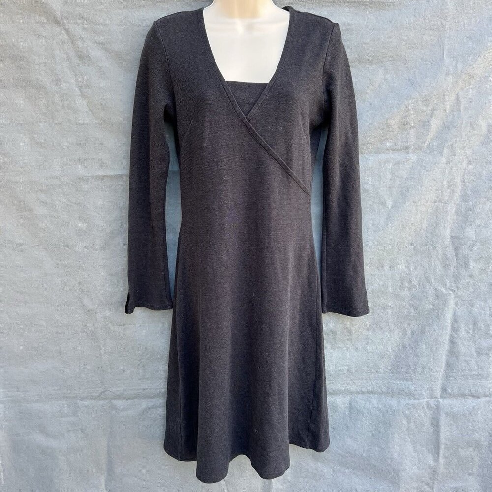 Horny Toad Dark Gray Long Sleeve Stretchy Dress Sz Small Tomboy Aline Faux Wrap